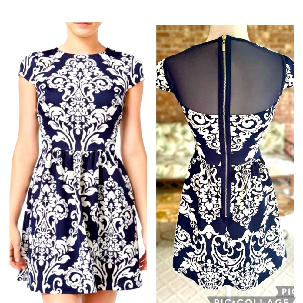 Size 1 navy blue and white dress with stunning back
